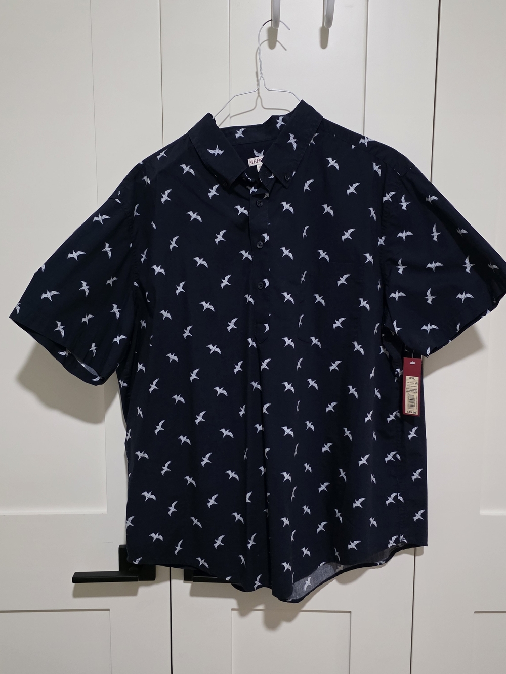 Merona Navy Short-Sleeve Button-Down Shirt with White Bird Print